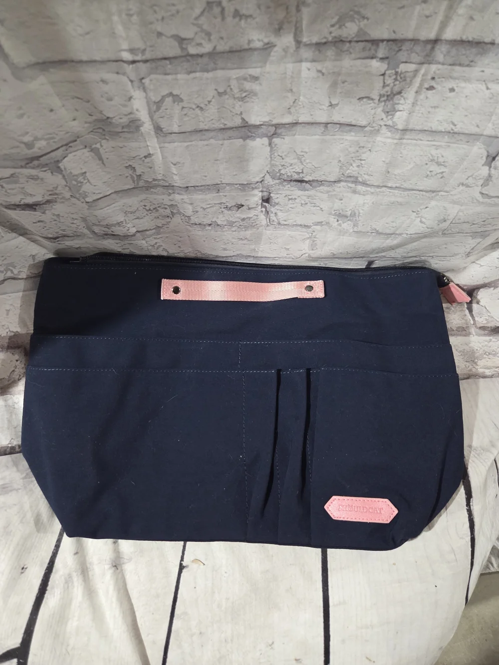 Shouldcat Women’s Navy Canvas Pouch with Pink Trim